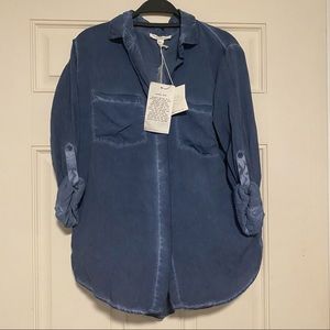 Anthropologie Beach Lunch Lounge Potassium Wash Button Up Top Blue Size Small
